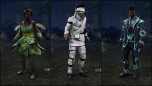 Claudette, Dwight, and Adam showing off three of the best Halloween cosmetics in Dead by Daylight