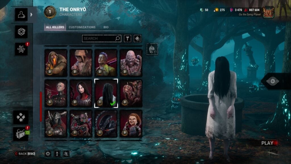 Sadako in the character select screen