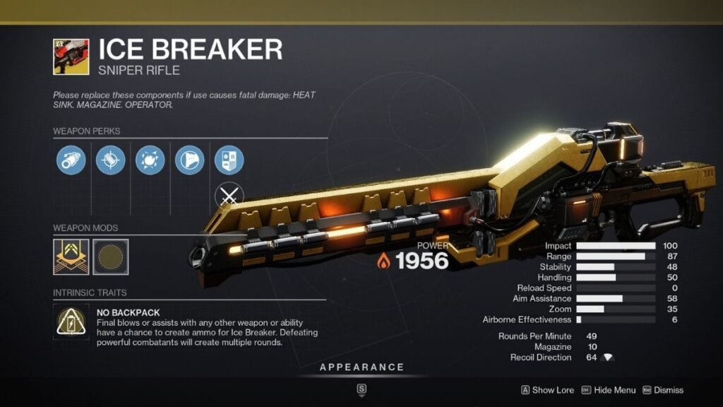 Ice Breaker Stats & Exotic Traits