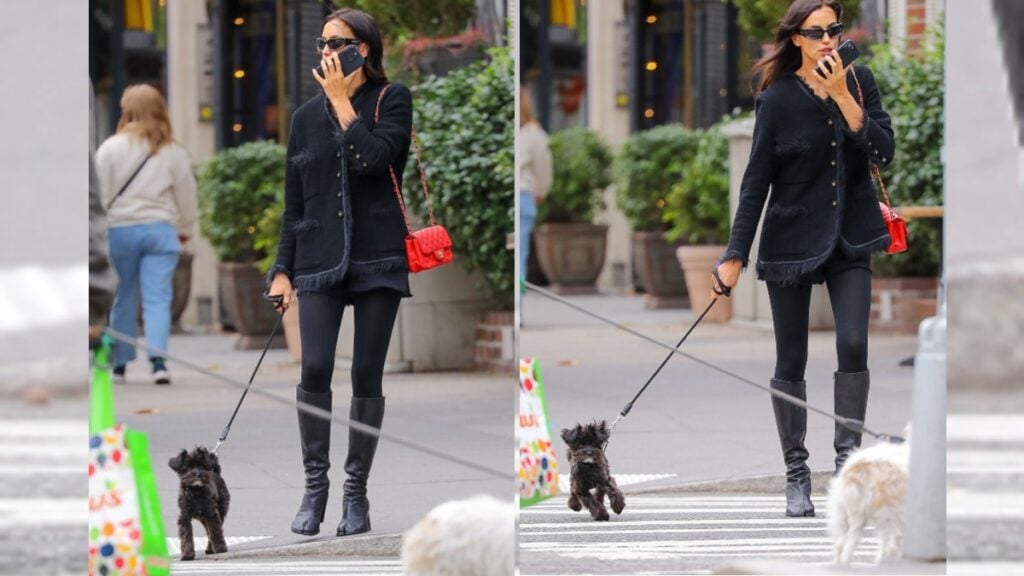 Irina Shayk Defies PETA During Distracted Dog Walk in NYC