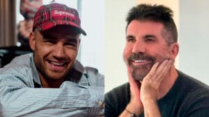 A photo collage of Liam Payne and Simon Cowell