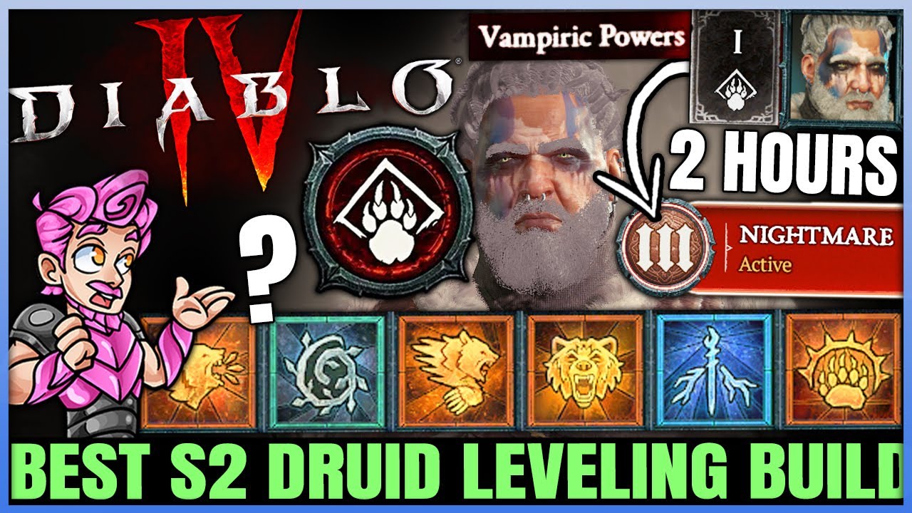 Diablo 4 - New Best Druid Leveling Build - Season 2 FAST 1 to 50 - Skills Paragon Gear Guide!