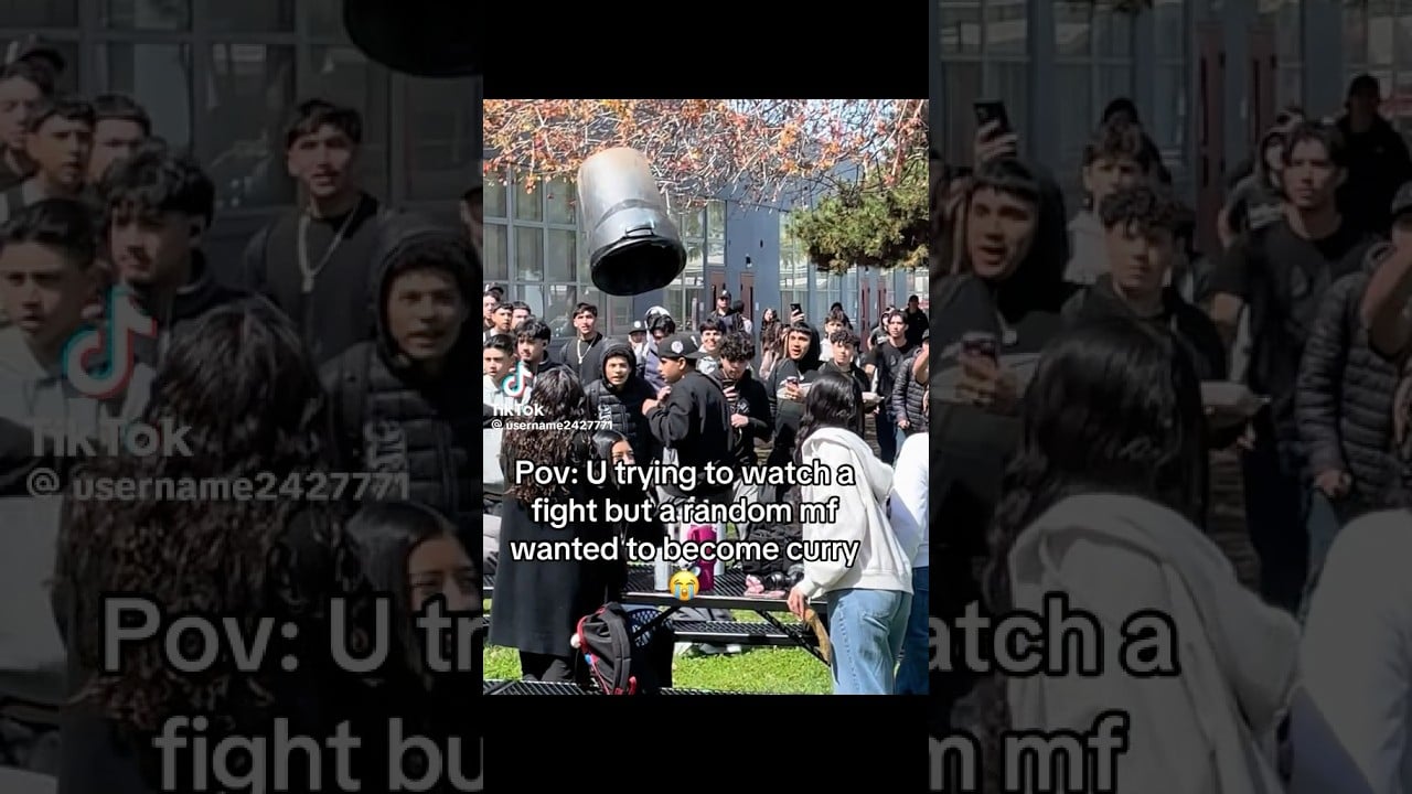 Kid gets trash can thrown in him during a fight