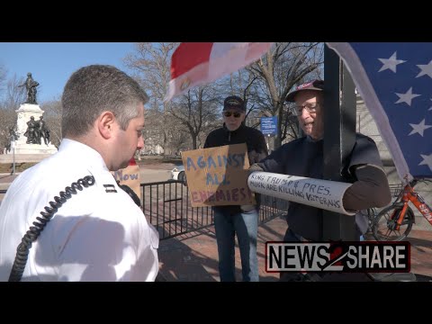 Veteran locks self to sign post outside White House to protest VA cuts