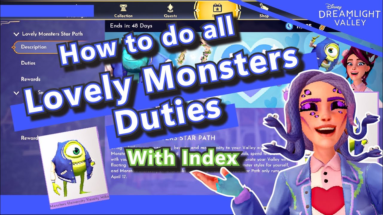 Lovely Monsters Star path duties with index// Disney Dreamlight Valley