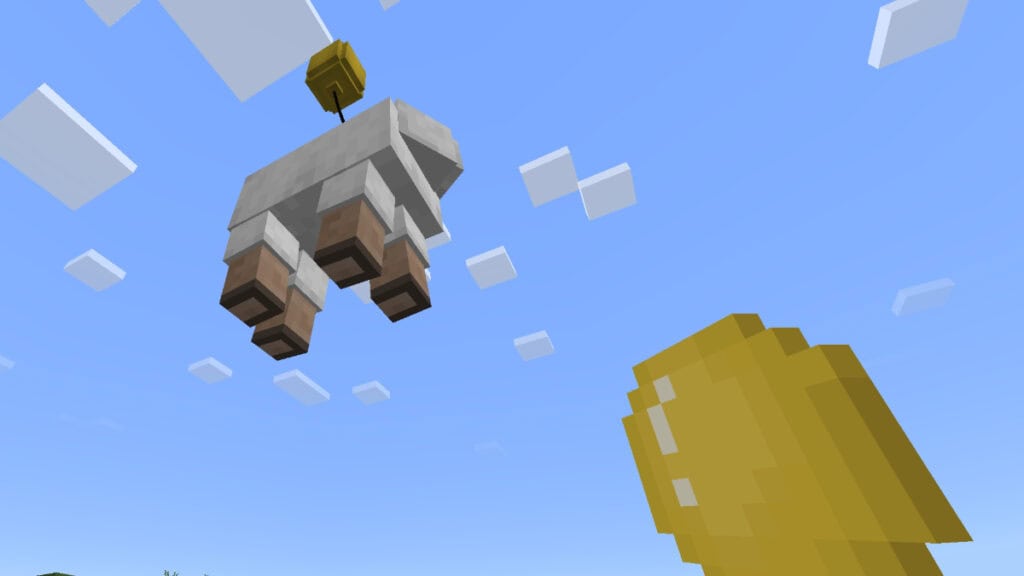 How to Make a Balloon in Minecraft Education Edition A sheep with a balloon tied to it floats away in Minecraft