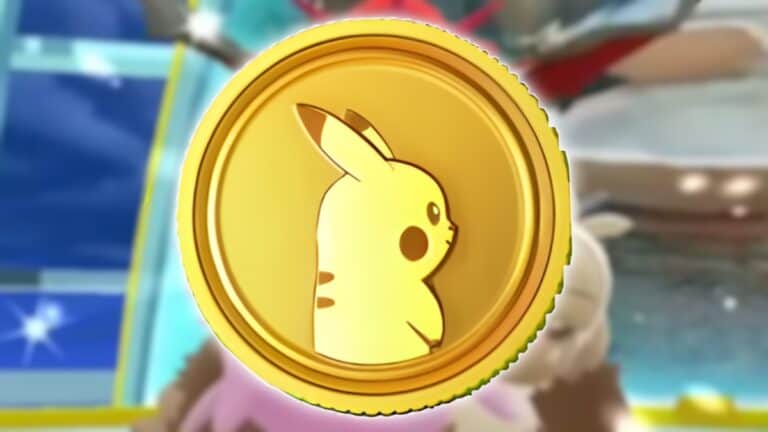 How to Farm PokeCoins Fast in Pokemon Go A close-u[ to a Pokecoin featuring Pikachu in Pokemon Go