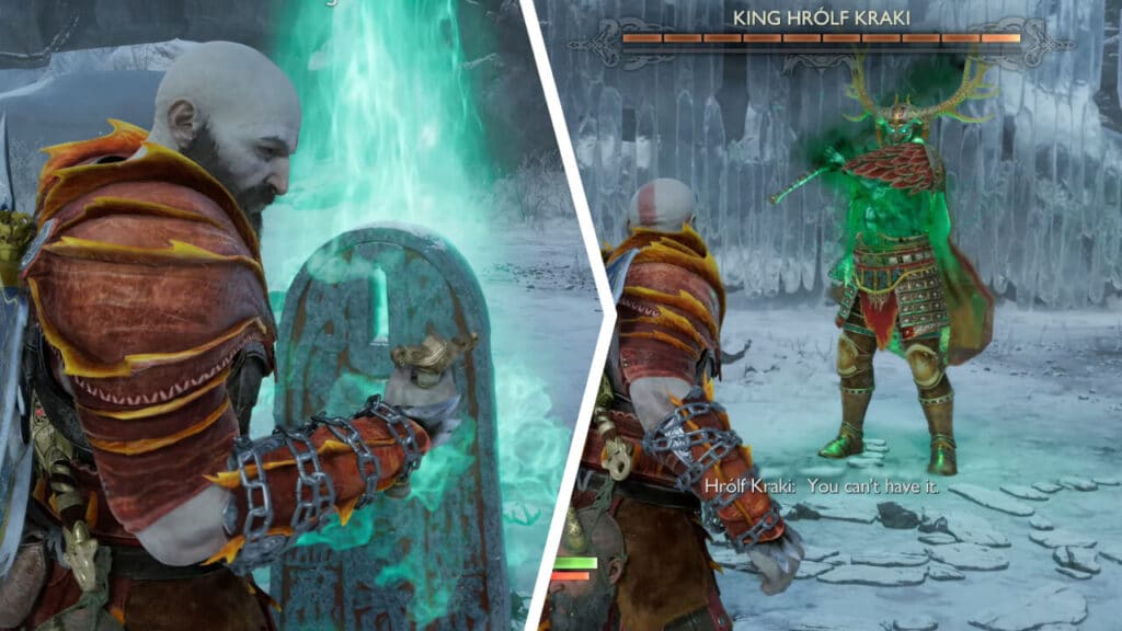 Initiating the Boss Fight King Hrolf in God of War Ragnarok