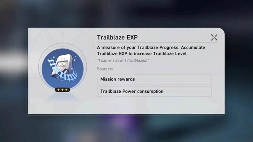 A card detailing Trailblaze EXP in Honkai Star Rail