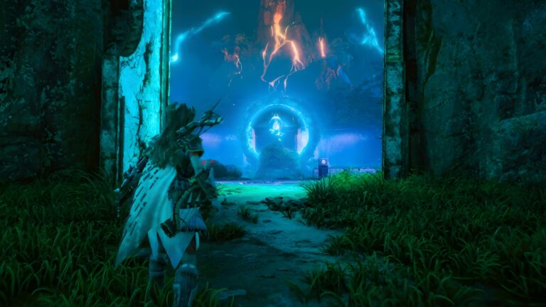 How to Complete the Dino Digits Quiz in Horizon Forbidden West Burning Shores Aloy approaches the holo arena to complete teh Dino Digits puzzle in Horizon Forbidden West