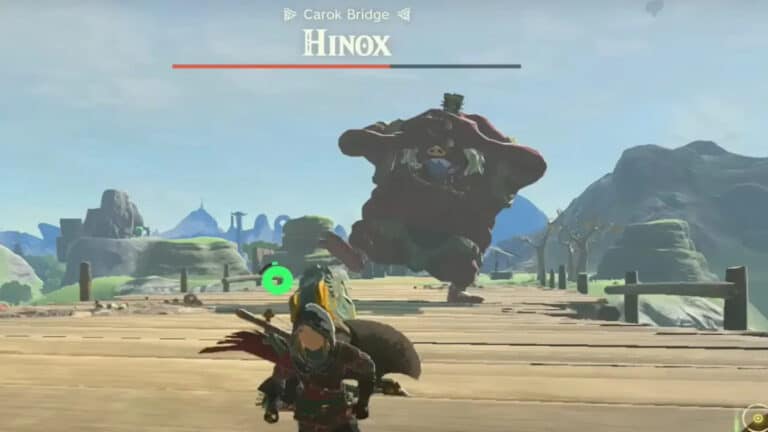 How to Get Hinox Tooth in Zelda Tears of the Kingdom Link confronts a Hinox on a Bridge in Zelda Tears of the Kingdom