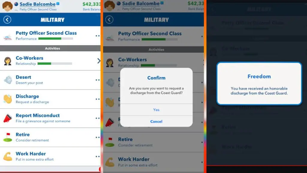 Как получить почетное увольнение в BitLife