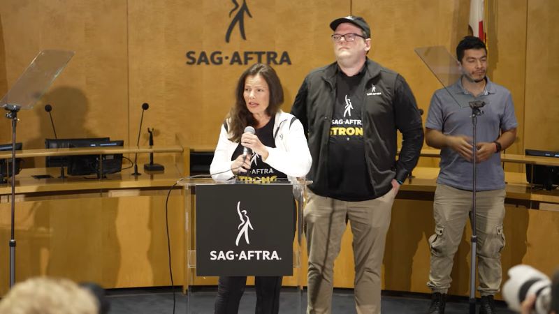 SAG-AFTRA president Fran Drescher announces the strike last Thursday.