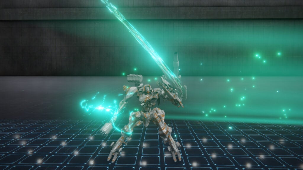 An AC using the Moonlight sword, one of the best melee weapons in Armored Core 6