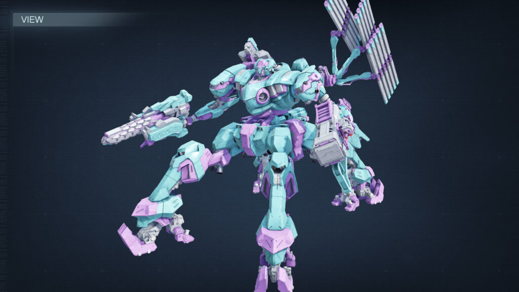 A tetra build outfitted with missiles in Armored Core 6