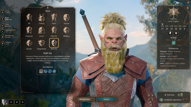 Race selection for a Fighter in Baldur's Gate 3, part of the best Fighter class build