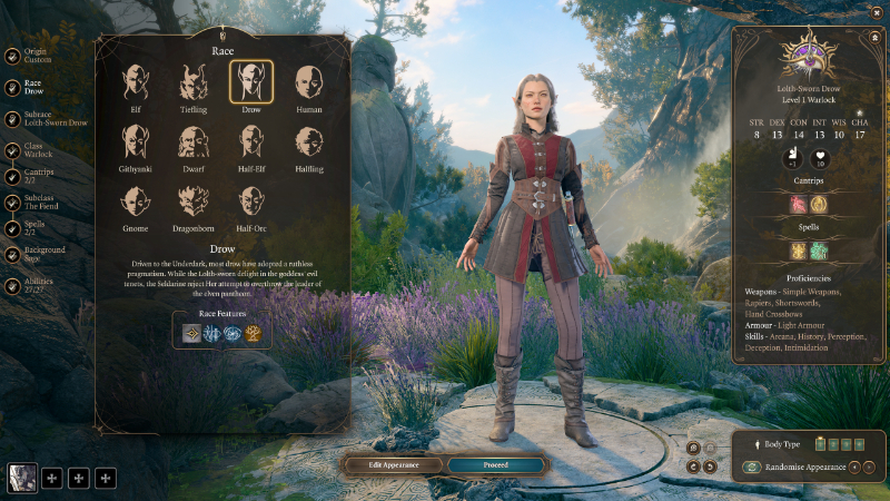 Race selection for the best Warlock build in Baldur's Gate 3