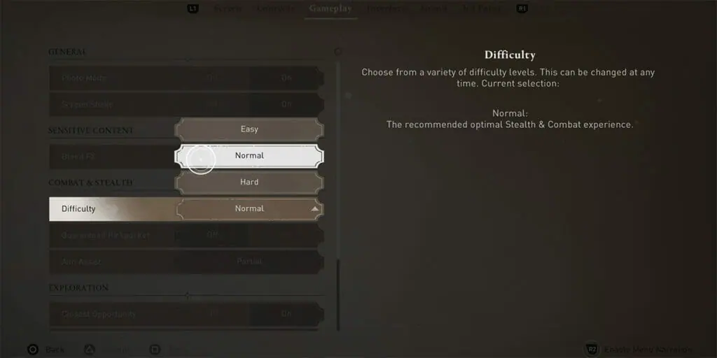 Assassin's Creed Mirage Difficulty Selection Image