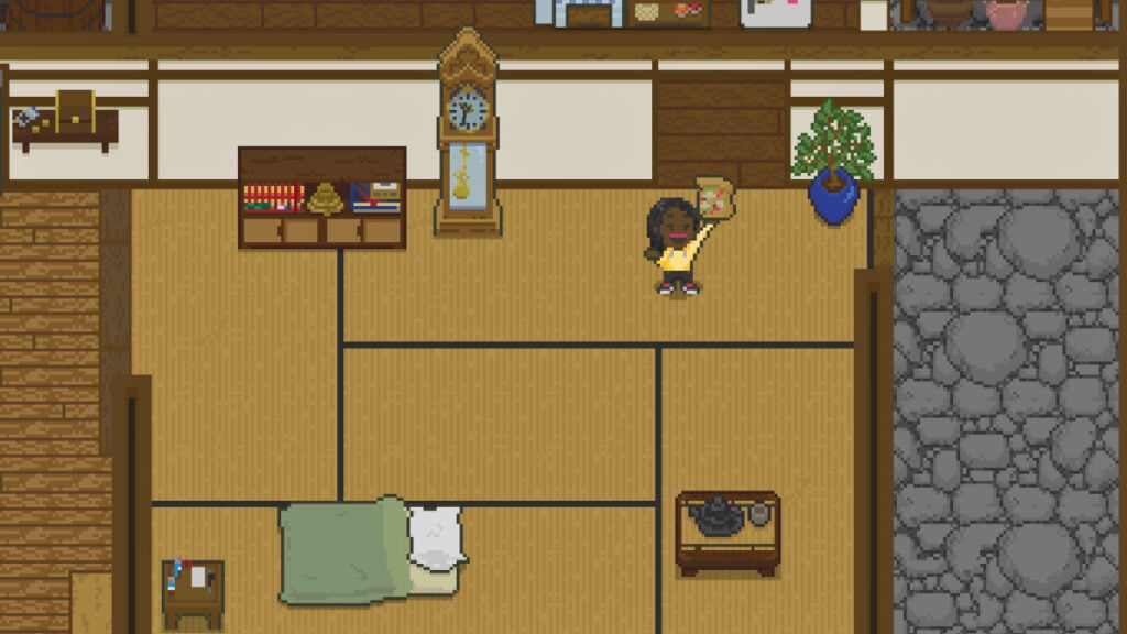 The player navigates a house with food in Spirttea