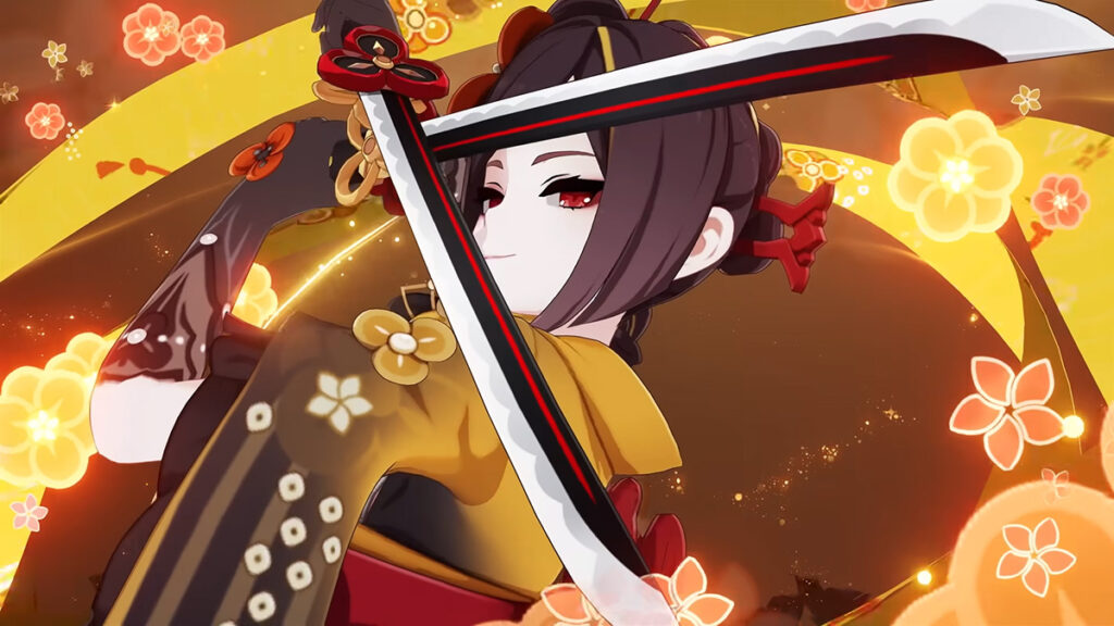 Chiori performing her Elemental Burst, Hiyoku: Twin Blades.