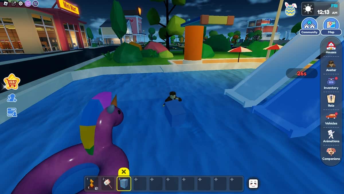 melting an ice cube in heated pool