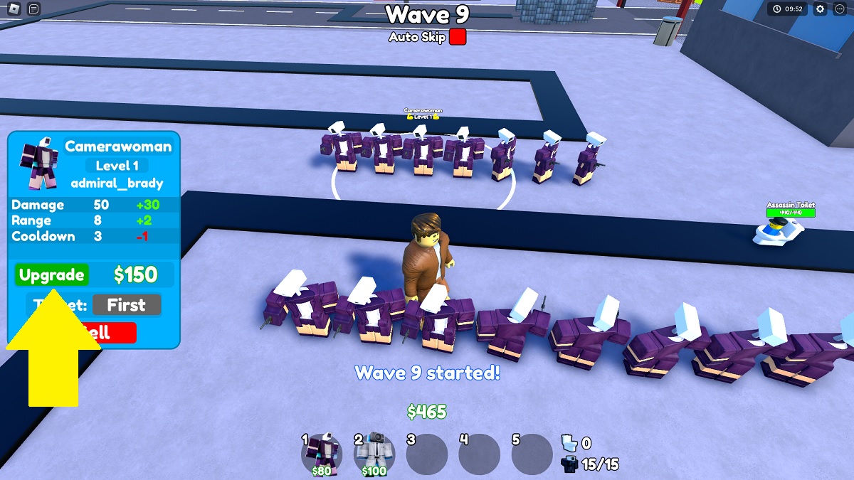 upgrading camera woman tower in toilet tower defense