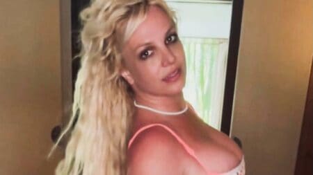 Britney Spears flaunts body gains in a floral dress.