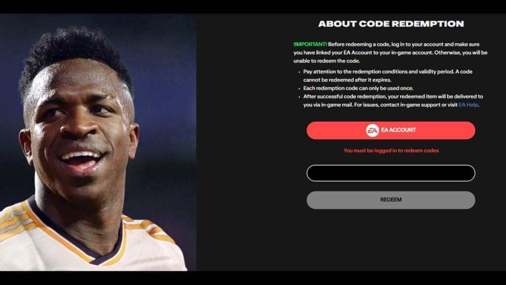 The code redemption website for FC Mobile