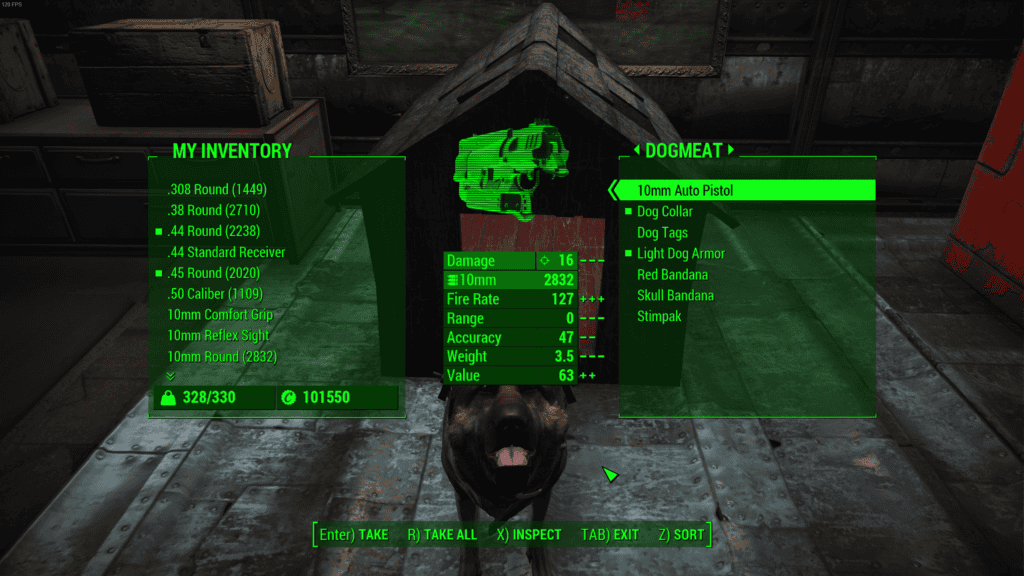 Dogmeat's inventory in Fallout 4