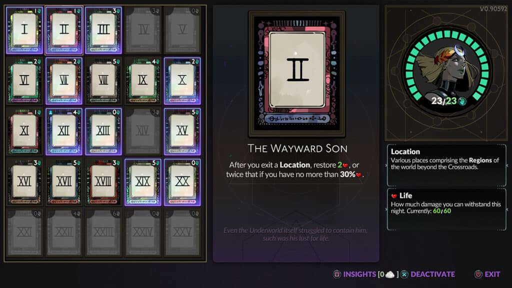 The Wayward Son Arcana Card in Hades 2.