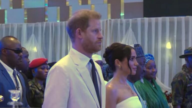 Prince Harry and Meghan Markle attend a formal dinner during their Nigerian tour.