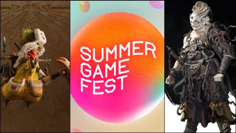 Summer Game Fest 2024 Guide The Summer Game Fest logo featuring characters from Black Myth: Wukong and Monster Hunter: Wilds