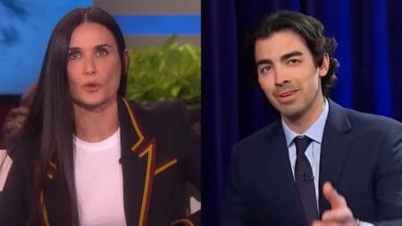 Demi Moore and Joe Jonas during TV interview.