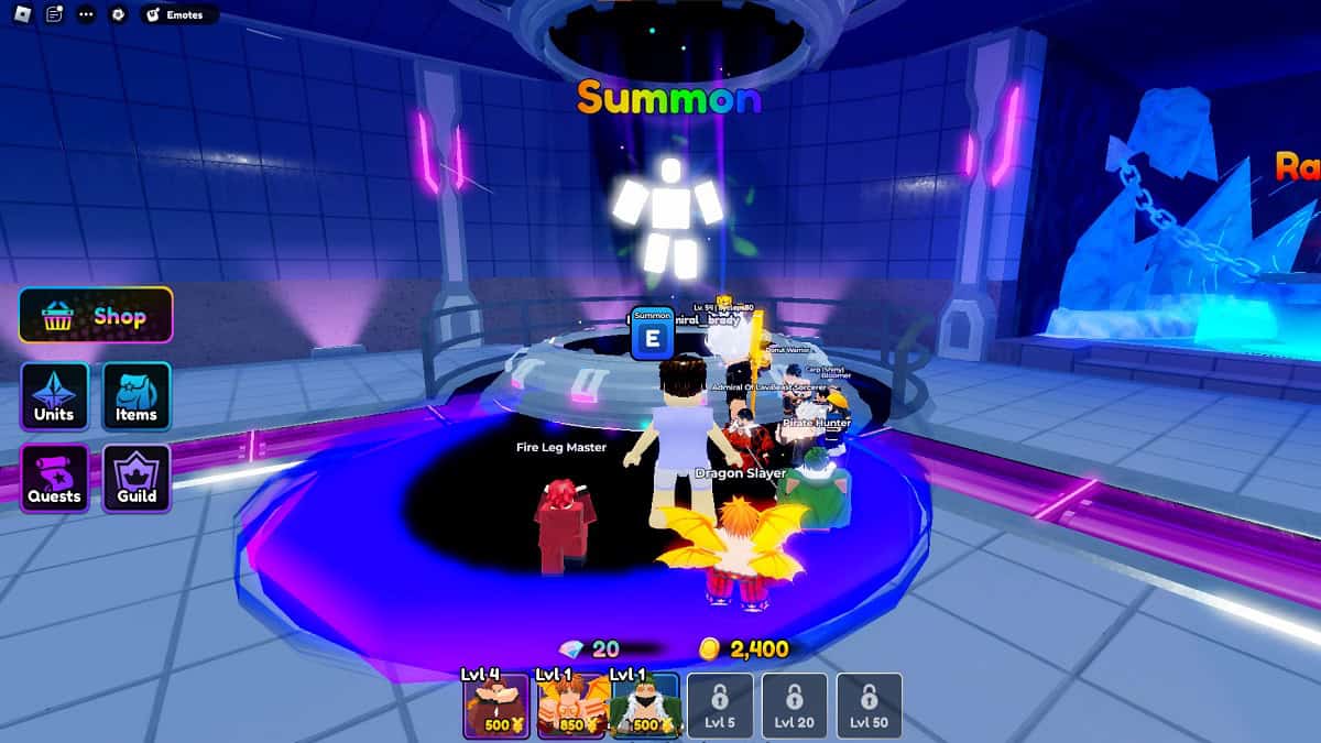 trying to summon beast and muscular sorcerer in anime defenders