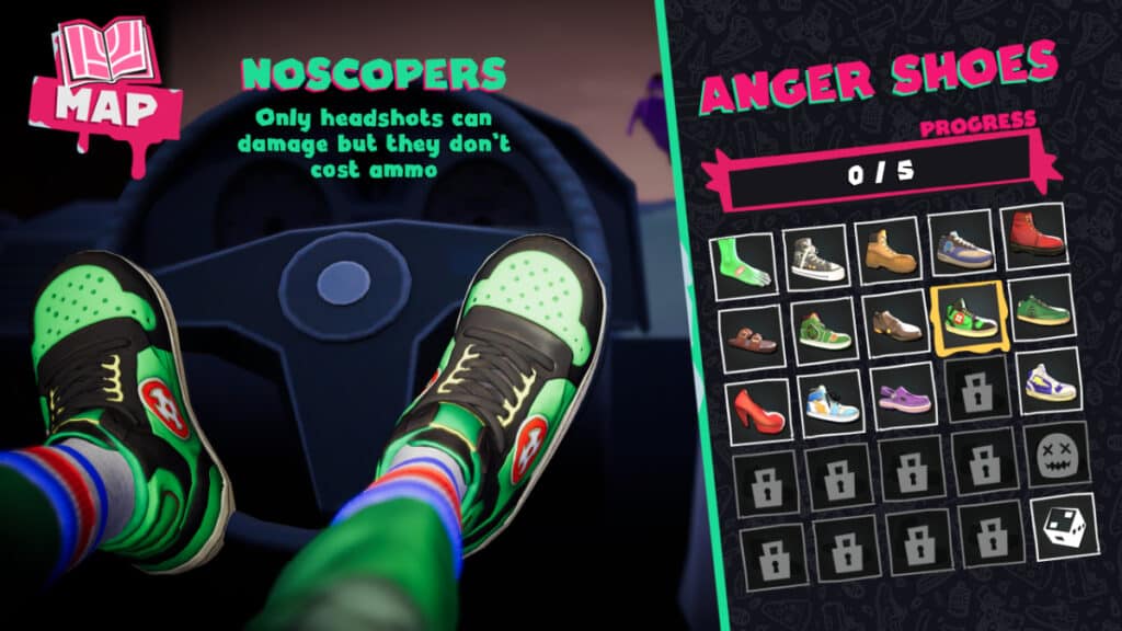 The player's shoe collection in Anger Foot