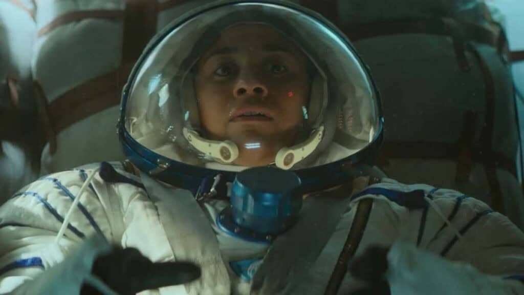 A close-up of an astronaut in I.S.S.