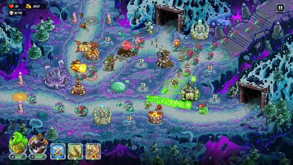 Chaos erupts in battle in Kingdom Rush: 5 Alliance as the player's army fends off a large wave