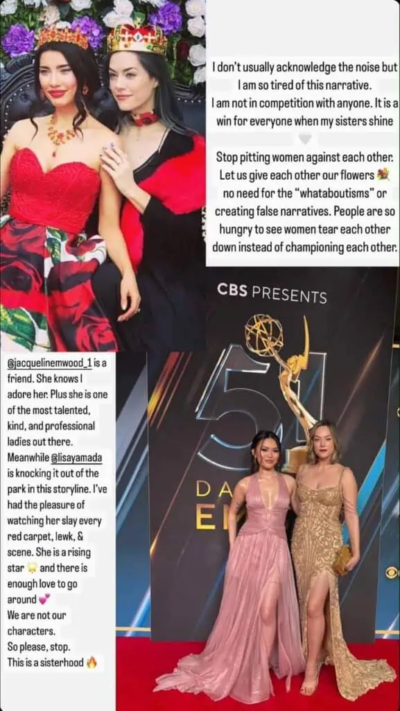 The Bold and the Beautiful star Annika Noelle's Instagram story supporting her female co-stars.