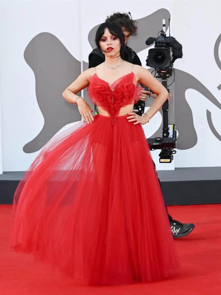 Jenna Ortega wears red dress on Beetlejuice, Beetlejuice red carpet