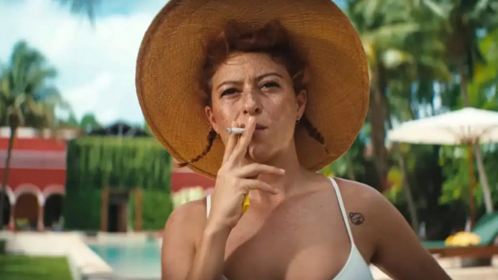 Alia Shawkat in Blink Twice, a thriller directed by Zoë Kravitz