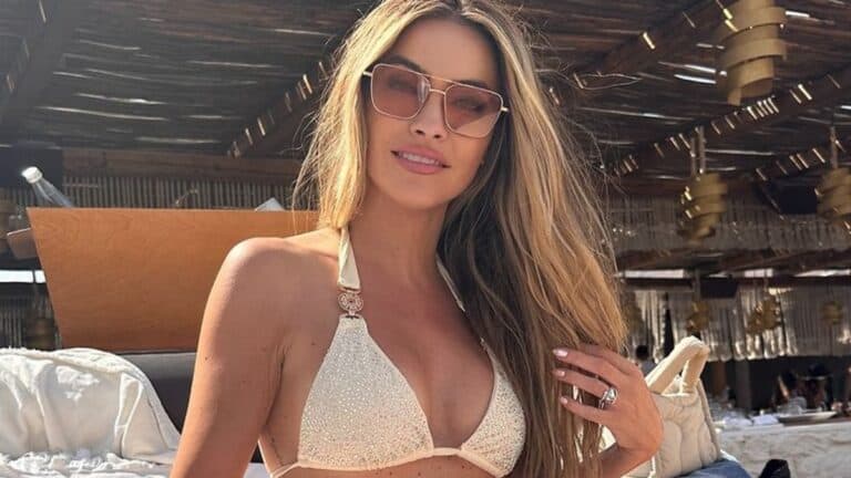 Chrishell Stause and G-Flip Explore ‘The Most Magical Place’ in Ocean Swimwear Chrishell Stause wearing a white bikini on Greece vacation