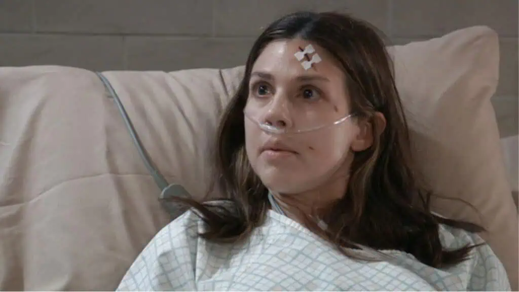 General Hospital character Kristina is grieving the loss of her baby after falling out a window.