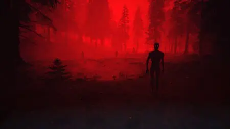 Monsters appear as a red light bathes the forest in Nowhere