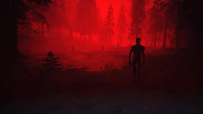 Monsters appear as a red light bathes the forest in Nowhere