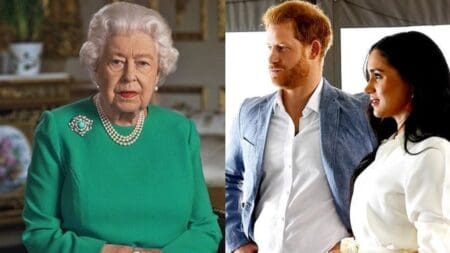 Queen Elizabeth II, Prince Harry and Meghan Markle photo merge