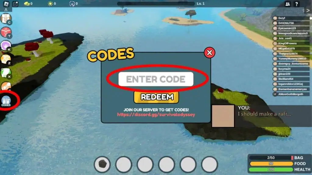 Survival Odyssey Codes