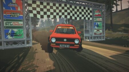 A car crosses the finishline in #Drive Rally