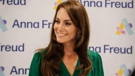 Kate Middleton in a green dress,