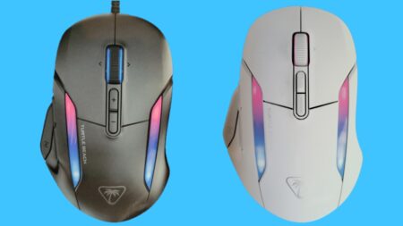 Kone II and Kone II Air mice against a blue background