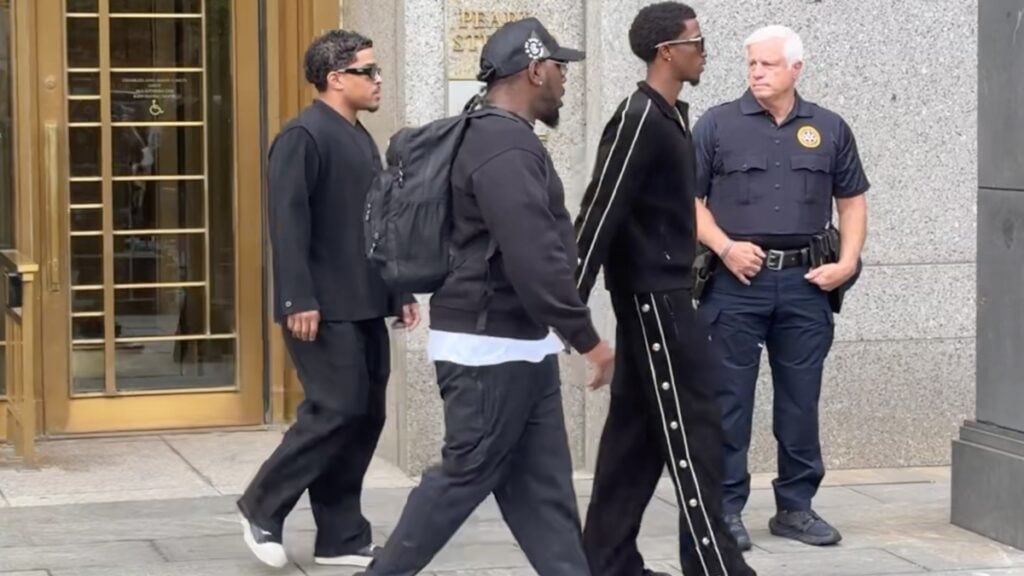 Sean Diddy Combs' sons King and Justin Combs at federal building, Manhattan.